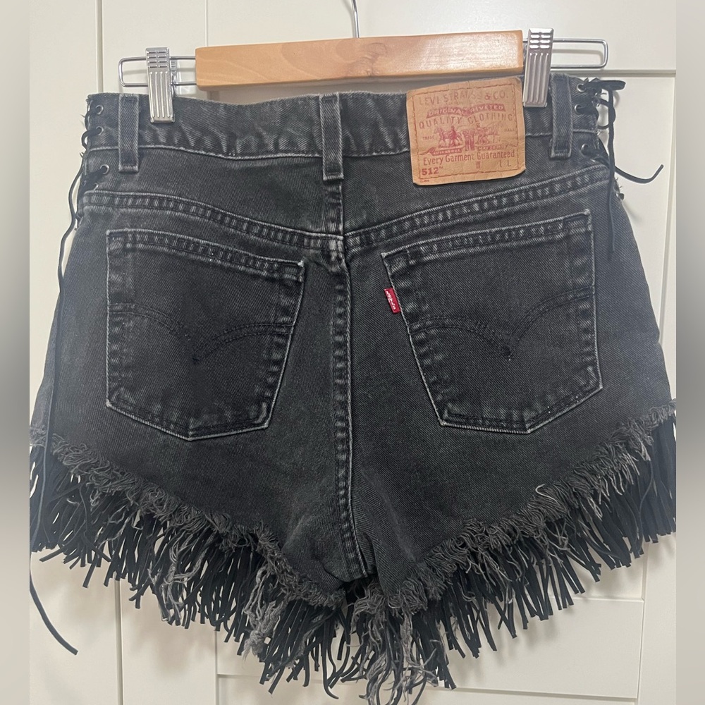 Levi's Black Fringed High-Waist Jean Shorts